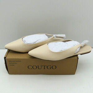 Coutgo Women's Slingback Flats Size 10 Beige Pointed Toe Shoes Open Box New